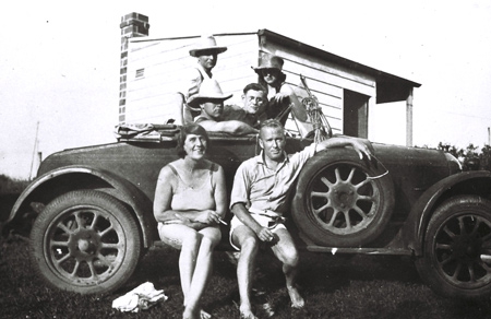 Murch and friends 1930's - Murch at the wheel of his bull-nosed Morris. Harvey sitting next to him. Arthur d'Auvergne Boxall at the rear with Beryl Young; Miriam Moxham and Frank Malony on the running board.